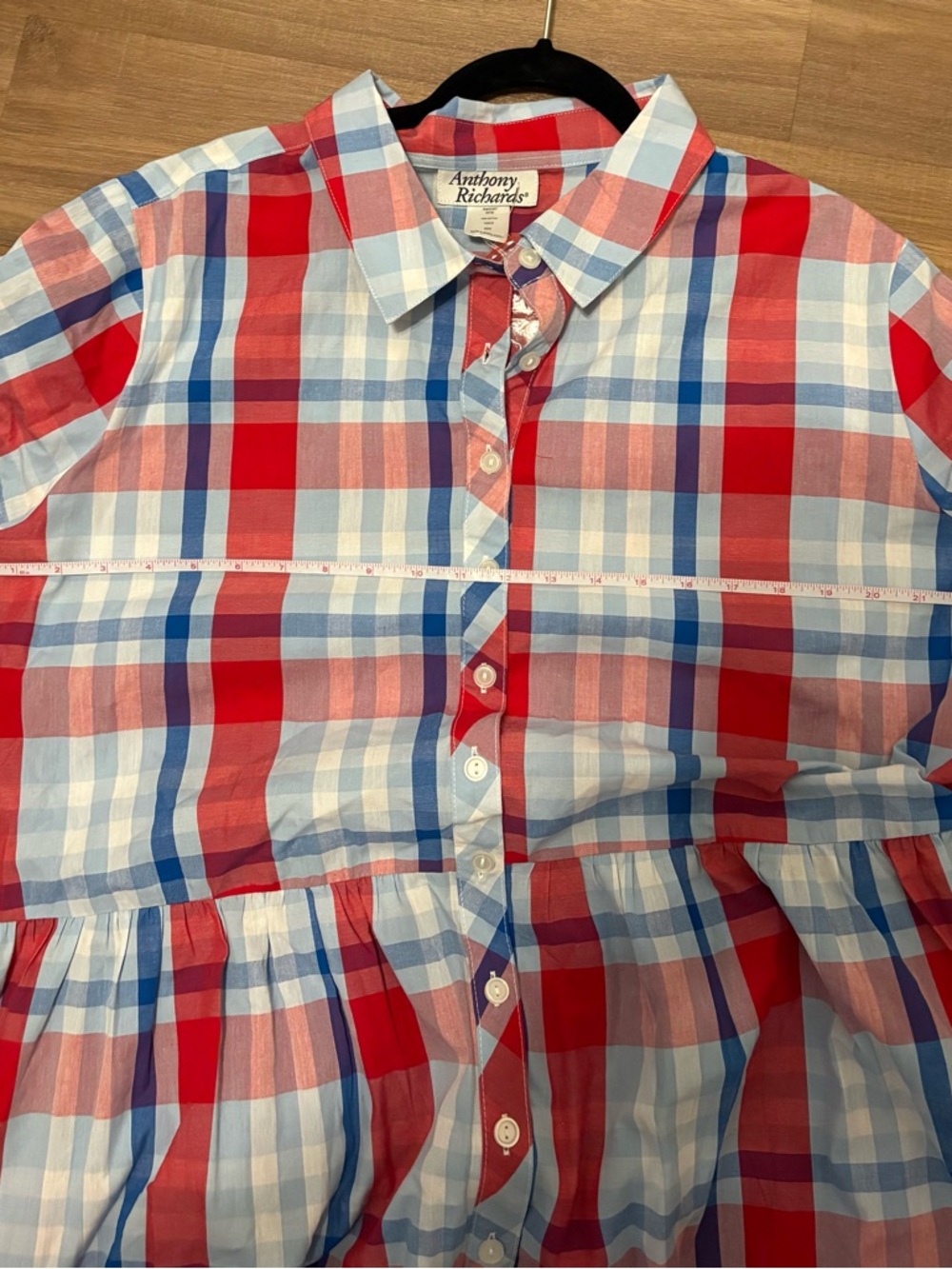 NWT Anthony Richards Red & Blue Plaid Button-Front Dress - Picture 4 of 8